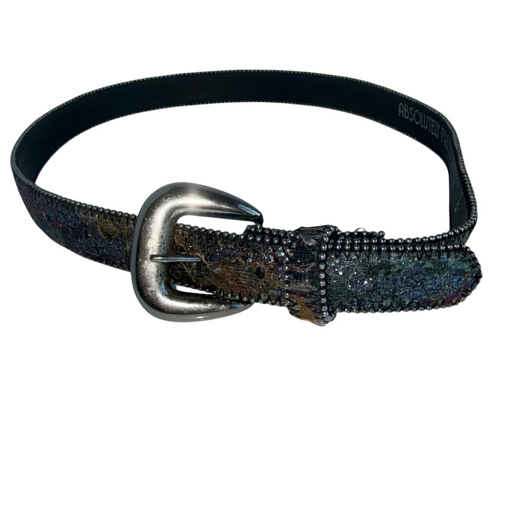 VINTAGE ABSOLUTELY FRESH Y2K indie sleeze metallic Black Leather Studded Belt M